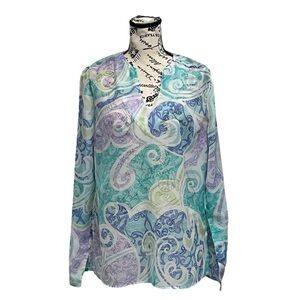 Vtg Retro Y2k Metro style Paisley Sheer Tunic Blouse Hippie Boho Peasent Fairy